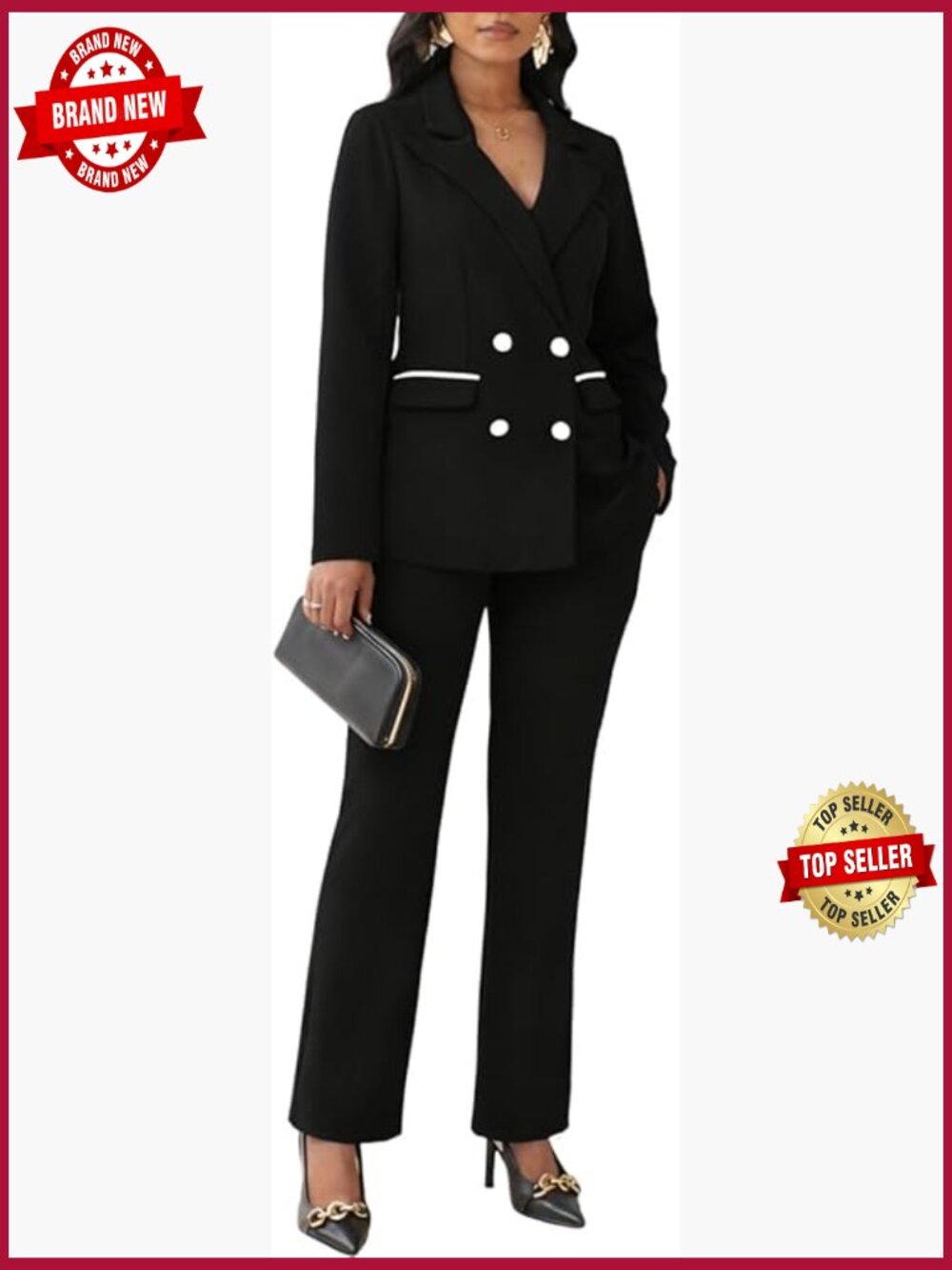 2 Piece Pant Suit Set - Striped Blazer & Pants - Business Casual Dressy Work